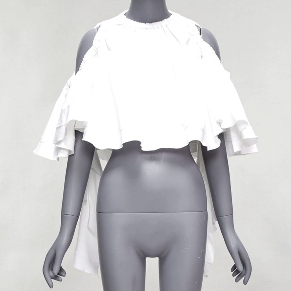 ELLERY white ruffle cotton asymmetrical top size 2 - Picture 1 of 7